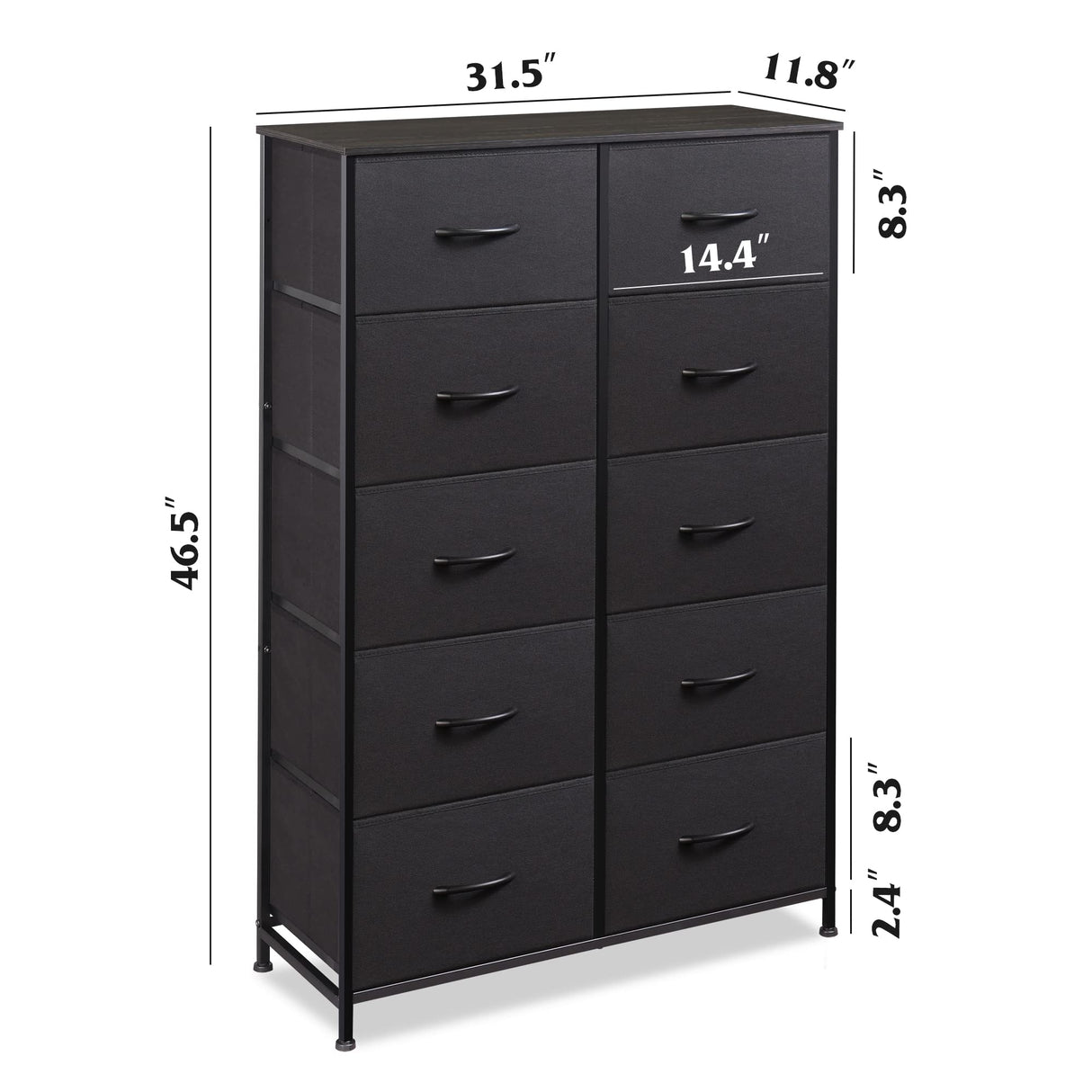 WLIVE Tall Black Dresser for Bedroom with 10 Drawers, Chest of Drawers, Dressers Bedroom Furniture, Storage Organizer Unit with Fabric Bins for Closet, Hallway, Living Room, Entryway WLIVE