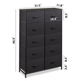 WLIVE Tall Black Dresser for Bedroom with 10 Drawers, Chest of Drawers, Dressers Bedroom Furniture, Storage Organizer Unit with Fabric Bins for Closet, Hallway, Living Room, Entryway WLIVE