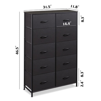 WLIVE Tall Black Dresser for Bedroom with 10 Drawers, Chest of Drawers, Dressers Bedroom Furniture, Storage Organizer Unit with Fabric Bins for Closet, Hallway, Living Room, Entryway