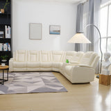 Leather Reclining Sofa with LED,Power Recliner Sectional Couch for Living Room,Reclining Couches with Read Light/Charging/Hide-Away Storage (Cream-White, Sectional) Pon Living Furniture Inc
