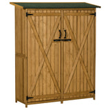 Outsunny Outdoor Storage Cabinet Wooden Garden Shed Utility Tool Organizer with Waterproof Asphalt Rood, Lockable Doors, 3 Tier Shelves for Lawn, Backyard, Natural Outsunny