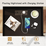 Arbuxzuy Floating Nightstand with Charging Station, Modern Wall Mounted Bedside Table with Drawer & Open Shelf, Minimalist Wooden Night Stand for Bedroom (Black) Arbuxzuy