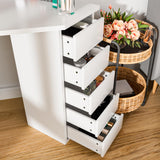 Corner Makeup Vanity Desk with Mirror and Lights - White Vanity Table with 3 Lighted Mirrors 5 Drawers Bedroom Makeup Table with Storage Shelf 44'' Dressing Table for Women Girls Soldow