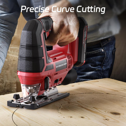 Jig Saw - 20V Cordless Jigsaw with Battery and Charger 2700 SPM Rechargeable Jigsaw with 10pcs Cutting Blades Bevel Angle (±45°) Variable Speed and 4 Orbital Function for Straight/Curve/Circl - WoodArtSupply