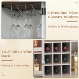LUXOAK Farmhouse Expandable Wine Bar Cabinet, 61" Home Bar Unit with Foldable Tabletop & Barn Door, Coffee Bar Cabinet with Wine & Glass Holder, Liquor Cabinet/Mini Bar/Buffet Cabinet, White LUXOAK