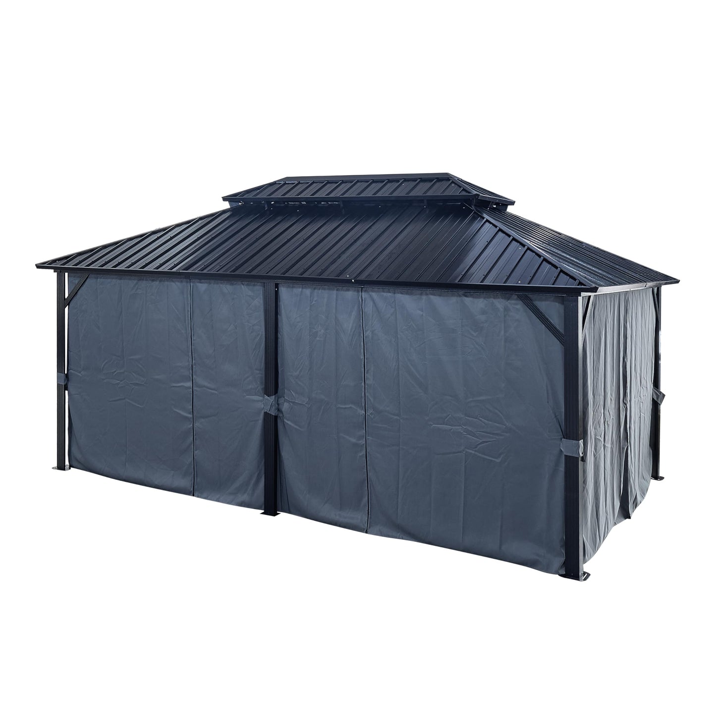 Zolyndo 12x18ft Outdoor Hardtop Gazebo with Netting and Curtains, Heavy-Duty Galvanized Aluminum Frame Gazebo with 2-Tier Waterproof Metal Roof for Patio, Backyard, Deck and Lawns, Black - WoodArtSupply