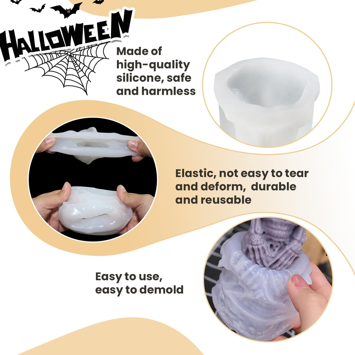 2Pcs 3D Skull Candle Silicone Mold，Skeleton Epoxy Resin Casting Mold, Horror Wax Candle Making Mould for Candle Handmade Halloween Wax Making Polymer Clay DIY Craft Gieehiol