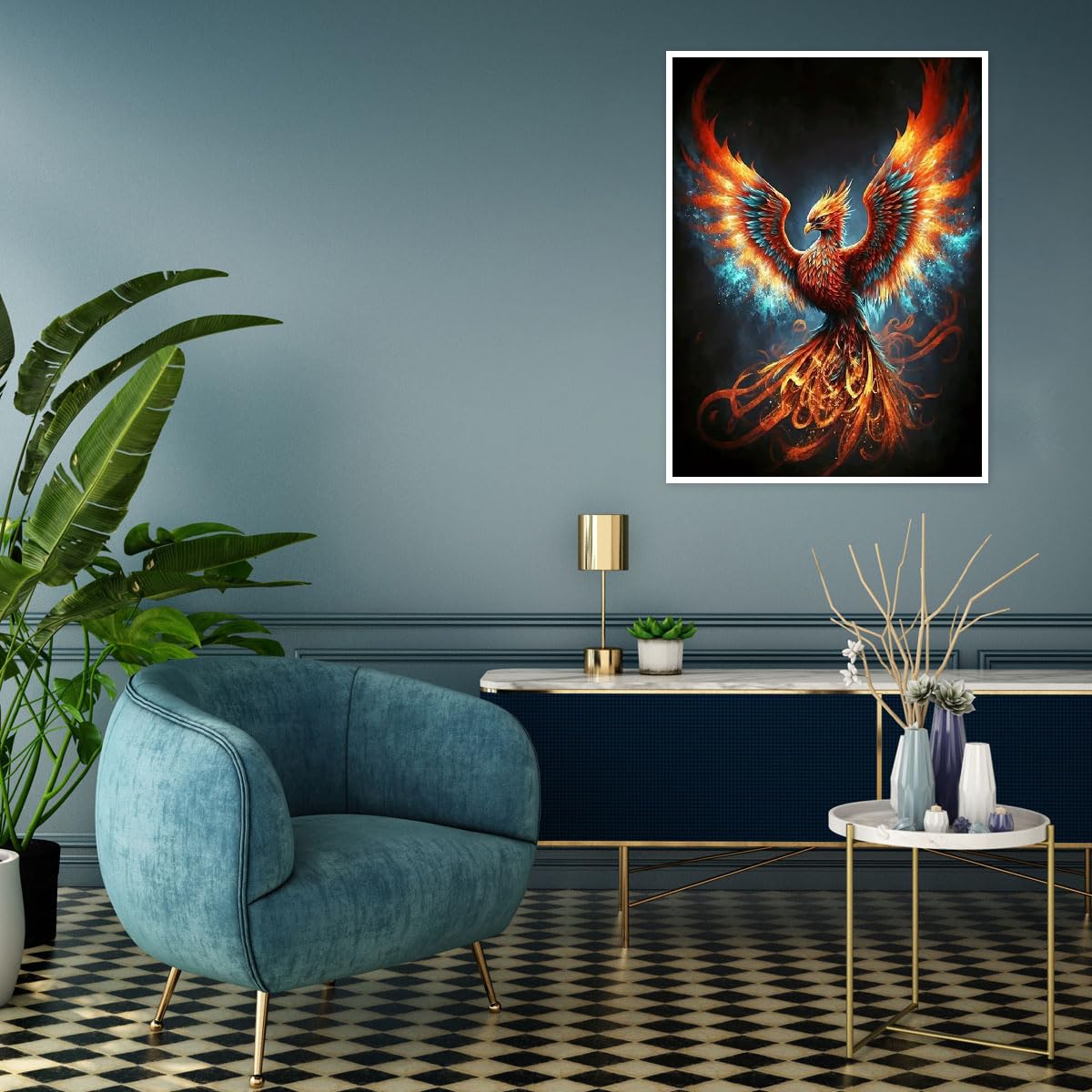 MOMDEDP Phoenix Diamond Art Kits for Adults,DIY 5D Fire Phoenix Diamond Painting Kits for Beginners, Round Full Drill Diamond Dots Paintings,Diamonds Pictures Gem Art Crafts Home Decor 16x12IN MOMDEDP