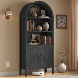 ONBRILL 71" Tall Arched Bookshelf, 5-Tier Arched Bookcase with Door & Storage Cabinet, Farmhouse Display Bookshelf Cabinet with Adjustable Shelf, Freestanding Wood Bookcase for Home Office, Study ONBRILL