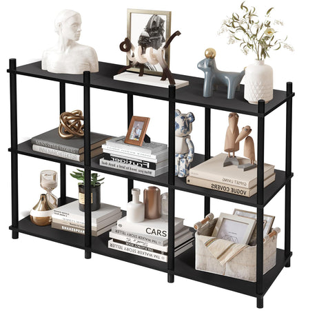 YGYQZ Short Book Shelf - 3 Tier Open Back Long Horizontal Wood Bookcase, 6 Cube Storage Shelf for Office Living Room Bedroom, Modern Black YGYQZ