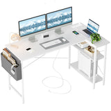 TIQLAB L Shaped Computer Desk with Power Outlets, 55 Inch Small Corner Desk with Reversible Shelves, Gaming Desk Computer Table Study Writing Desk for Home Office Small Space, White TIQLAB