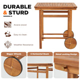 JFHID 5 Piece Outdoor Patio Dining Set, Acacia Wood Outdoor Table and Chairs with Wheels, Farmhouse Style Portable Dining Set for Backyard, Deck & Poolside JFHID