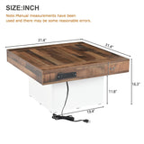 Vinsetto Farmhouse Wood Coffee Table with 2 USB Ports and Outlets, LED Light, Anti-Slip Foot Pads, Spliced Wood Grain, 31.5" L x 31.5" W x 16.5" H, White Vinsetto