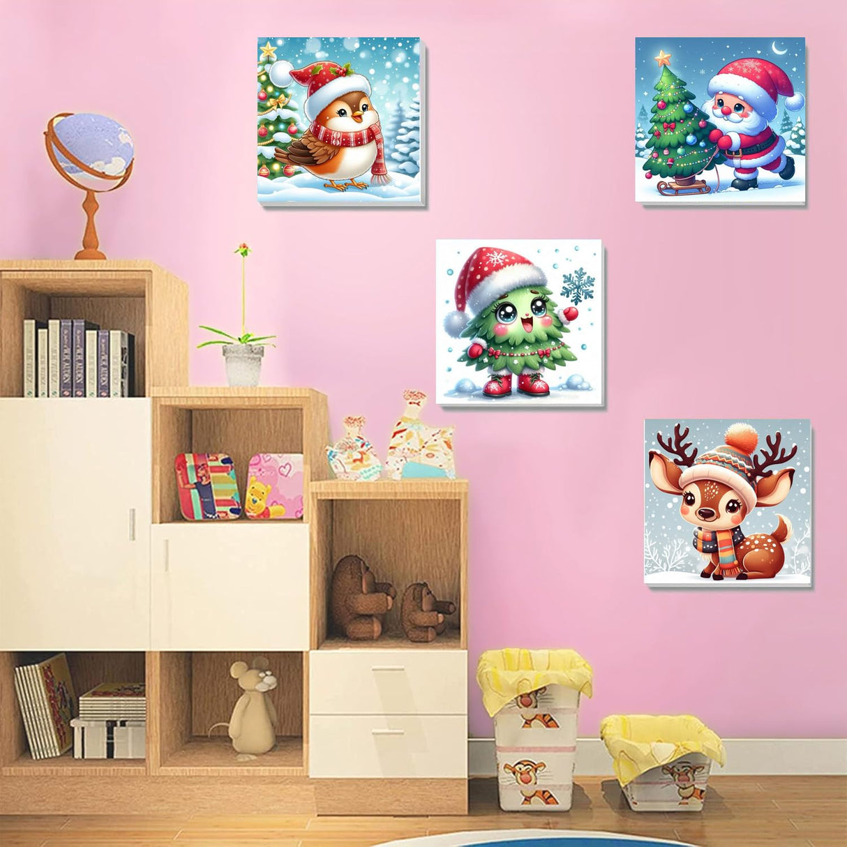 6 Pack Christmas Framed Paint by Numbers for Adults, Easy Acrylic Cartoon Painting by Number Kits on Canvas, Christmas Painting by Numbers Kits, Adults' Paint-by-Number Kits for Home Wall Decor 8x8in SYDYLH