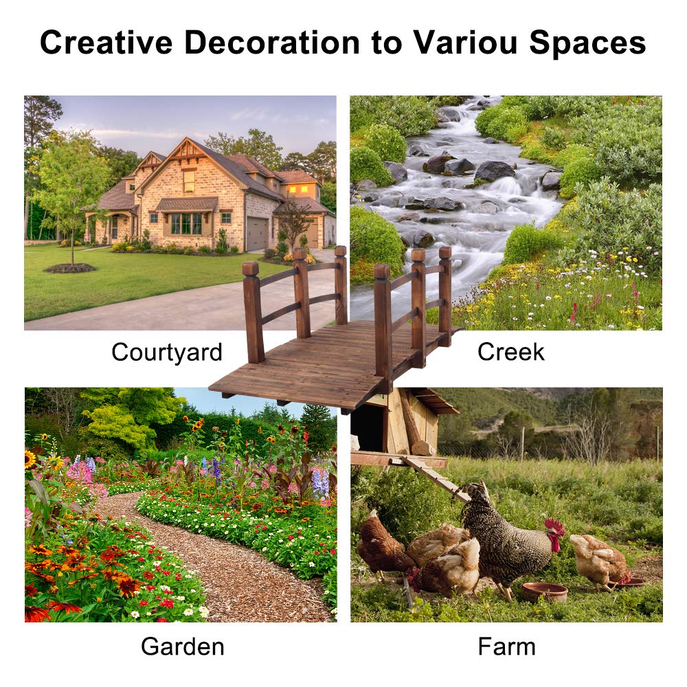 VINGLI 5 ft Garden Bridge, Classic Wooden Arch with Safety Rails Stained Finished Footbridge, Decorative Pond Landscaping, Backyard, Creek or Farm VINGLI