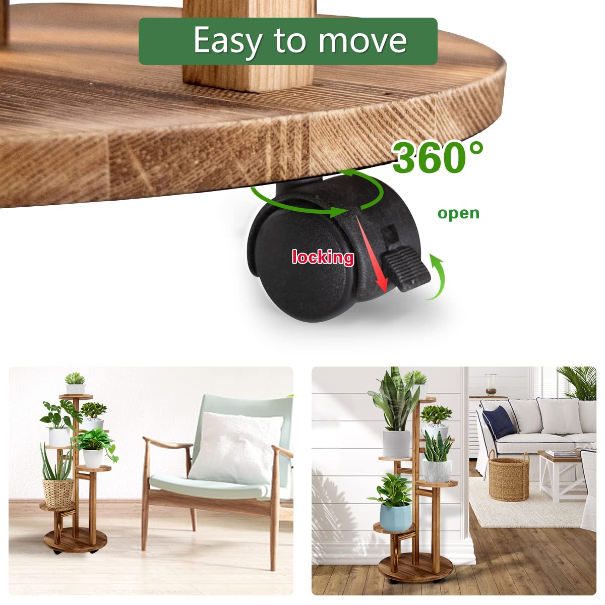 GEEBOBO 5 Tiered Tall Plant Stand for Indoor, Wood Plant Shelf Corner Display Rack, Multi-tier Planter Pot Holder Flower Stand for Living Room Balcony Garden Patio (Walnut) GEEBOBO