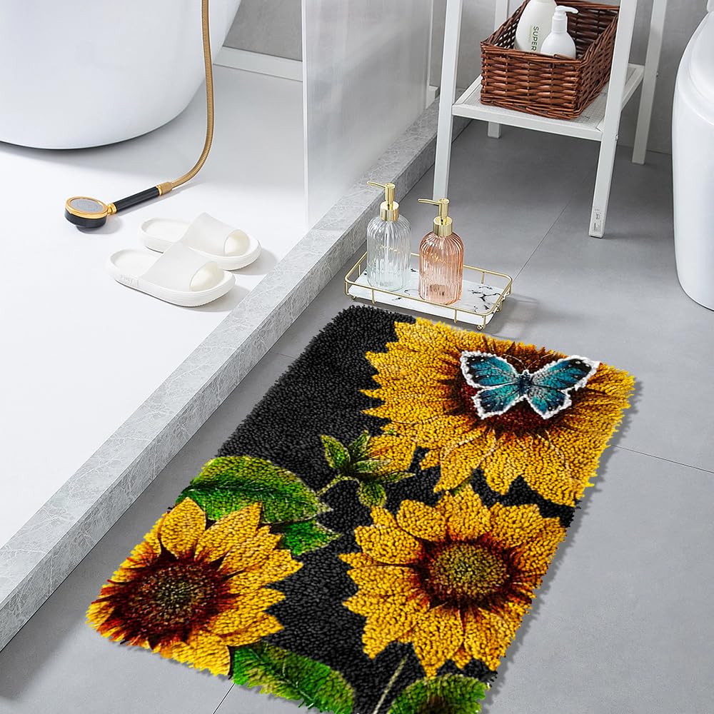 MGahyi Latch Hook Rug Kits for Adults, DIY Crochet Yarn Rugs Hooking Craft Kit with Color Preprinted Pattern Design for Kids Adults and Beginners(Sunflower, 20 x 15in) MGahyi