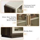 AMERLIFE Sideboard Buffet Cabinet, Mixed Color Accent Cabinet with LED Lights, Modern Glass Doors Storage Cabinet with Adjustable Shelf, Console Table for Dining, Living Room, White and Grey AMERLIFE