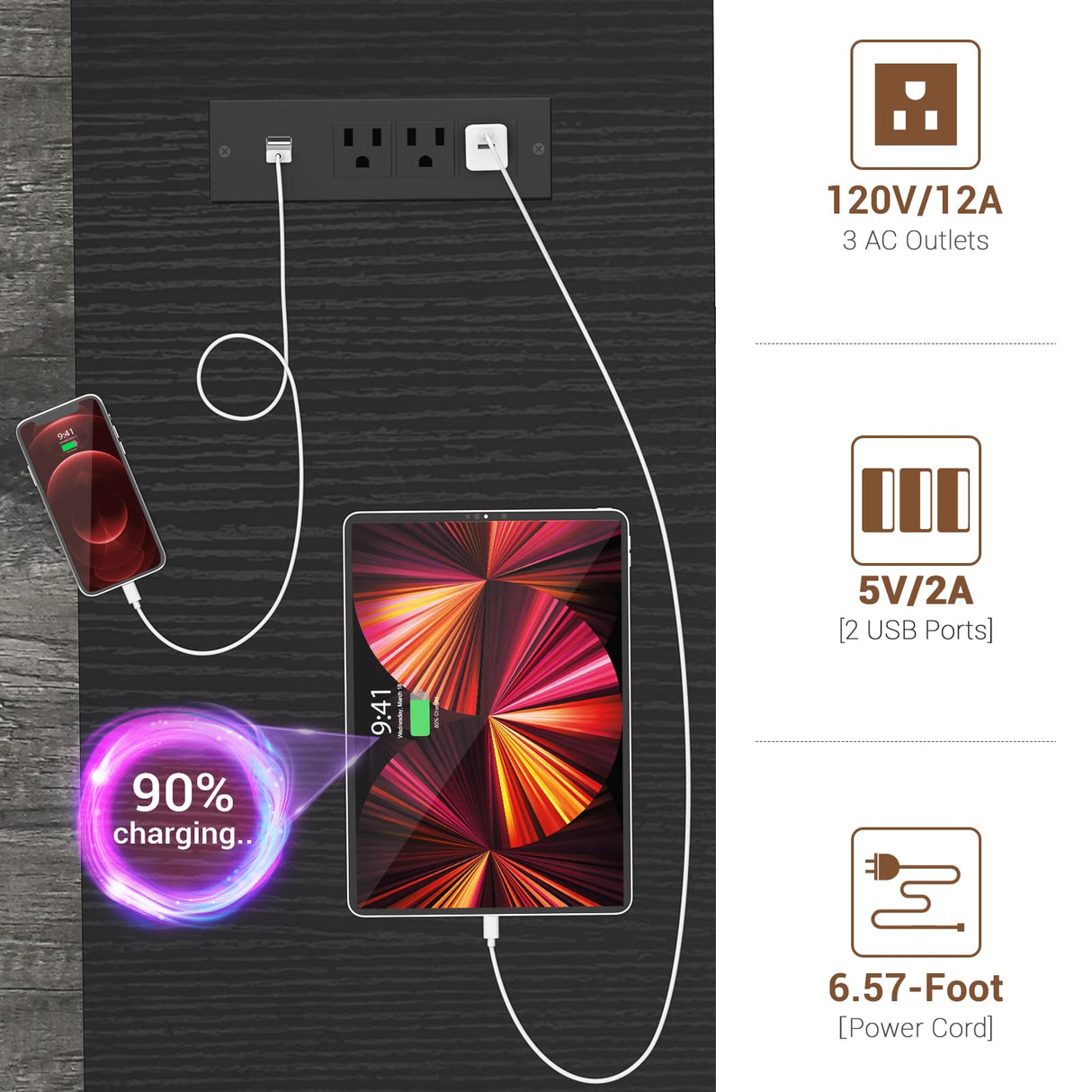 armocity Computer Desk with LED Lights, 48 Inch Reversible Large Desk with Power Outlet and USB, 48'' Gaming PC Table with Moveable Monitor Stand for Home Office, Workstation, Grey and Black armocity