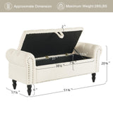 Furniliving Modern Storage Ottoman Bench, Sherpa Bench End of Bed Bench with Solid Wood Legs Upholstered Ottoman Bench with Storage Indoor Bench for Living Room with Rolled Arm, Entryway, White Furniliving