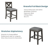 Quarte Farmhouse Dining Room Table Set, 5 Pieces Counter Height Wooden Bar Table Set with 3-Tier Storage, 2 Stools and 2 Chairs,Compact Pub Table Set for Small Kitchen Room (Gray/Rustic+2) Quarte