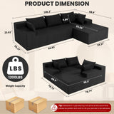 LEVELEVE 106" Cloud Sectional Couch with Deep Seat，Modern Modular Sofa with L-Shape Chaise，No Assembly Required, Upholstered Couches for Living Room Bedroom(Black,Right Facing Chaise) LEVELEVE