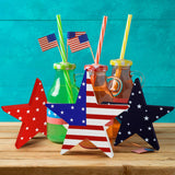 Youyole 3 Pieces Independence Day Wooden Star Blocks Patriotic Wood Star Standing Blocks 4th of July Tabletop Decor for American Festival Celebration Home Decor (American Flag Prints Series) Youyole