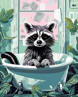 Raccoon in Bathtub DIY Paint by Numbers for Adults Bathroom Animal DIY Digital Oil Painting Jungle Wild Animals Painting Kits Canvas Acrylic Paint Funny Bathroom Decor 16x20 Inch（without Frame ） Tucocoo