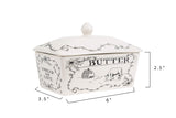 Creative Co-Op Country Stoneware Butter Dish with Lid, "Spread the Love" Message, and Farm Line Drawing, White and Black, Food, Microwave, and Dishwasher Safe Creative Co-Op