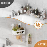 LEVERLOC Shower Caddy Suction Cup, Shower Organizer Removable Bathroom Shelf, Storage Suction Powerful Max Hold 22lbs Bathroom Caddy Waterproof Holder, White LEVERLOC