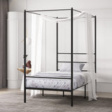 KOMFOTT Metal Canopy Bed Frame Twin Size, Modern 4 Poster Canopied Platform Bed Frame with Headboard, Heavy-Duty Metal Slat Support Mattress Foundation, No Box Spring Needed, Easy Assembly, Black KOMFOTT