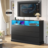 Hasuit Black Dresser for Bedroom with LED Lights and Charging Station, 51.2" Long Dresser Chest of Drawers with Large Drawers and Open Space, Modern 6 Drawer Dresser for Bedroom, Living Room, Entryway Hasuit