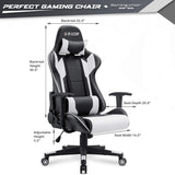 Furniwell Gaming Chair PU Leather Office Chair High Back Computer Chair Desk Chair Adjustable Swivel Racing Executive Leather Ergonomic Task Chair with Headrest and Lumbar Support (White) Furniwell