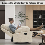 KeyEnergy Manual Rocker Recliner Chair for Adults, High Back Glider with Deep Seat, Upholstered Fabric Armchair for Living Room & Nursery, Beige KeyEnergy