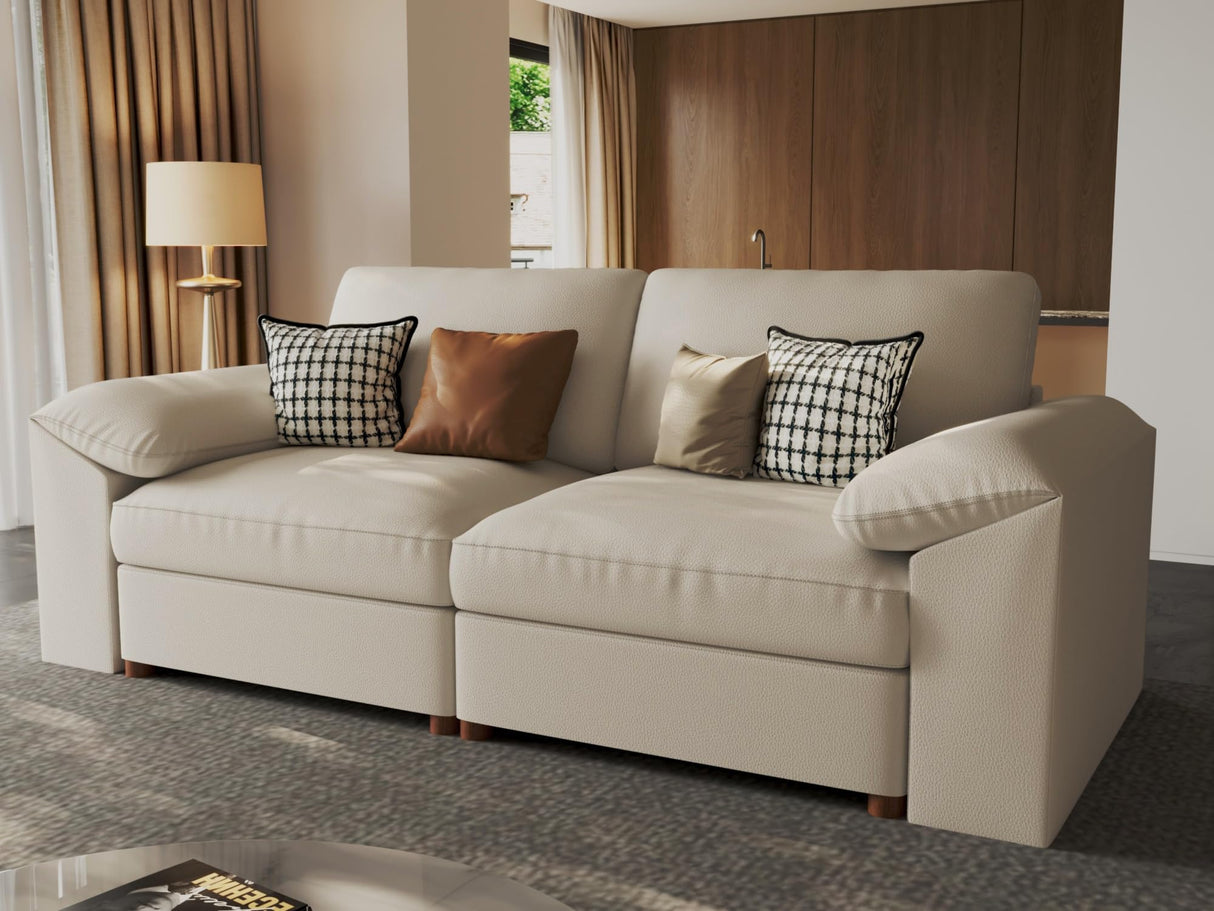 EASE MOOSE Loveseat Sofa for Living Room,Oversized Deep Seat Modular Sectional,Modern Comfy 2 Seater Sofas,Scratch Resistant Faux Leather Couch for Small Spaces, Beige EASE MOOSE