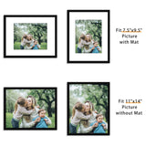 Picrit 11x14 Picture Frame Set of 12, Photo Display 8x10 with Mat or 11x14 Without Mat for Wall Mounting or Table Top Display, Black. Picrit