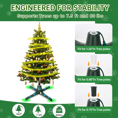 Latest Upgraded Silent Rotating Christmas Tree Stand, Rotating Tree Stand for Artificial Christmas Tree, 360° Tree Rotating Stand, Supports 7.5ft and 80 lbs, 3 Built-in Outlets, 3 Settings, Green