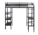 X Rocker Fortress Video Gaming Twin Loft Bed, Durable Black Metal Bed Frame, Built-in Desk and 3 Shelves, 77.64" x 59.17" x 72.05" X Rocker