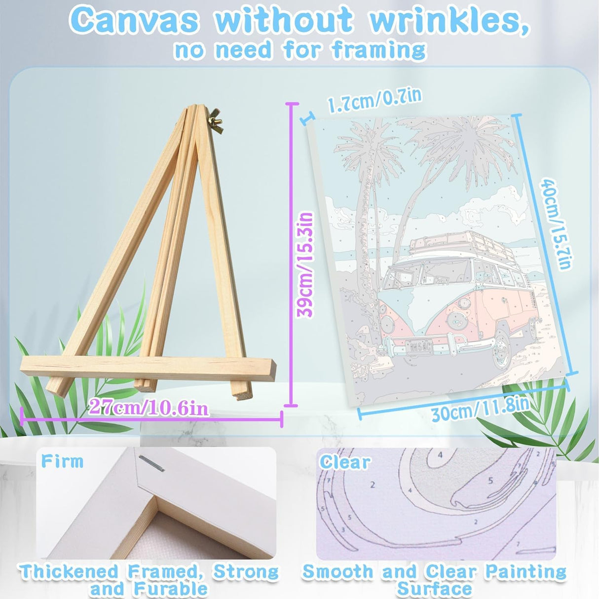 VIGEGU Paint by Numbers kit for Adults Beginner Framed - with Wooden Easel Gift Box,Paint by Numbers with Frame Beach Car DIY Adults' Paint-by-Number Kits for Wall Decor 12x16inch VIGEGU