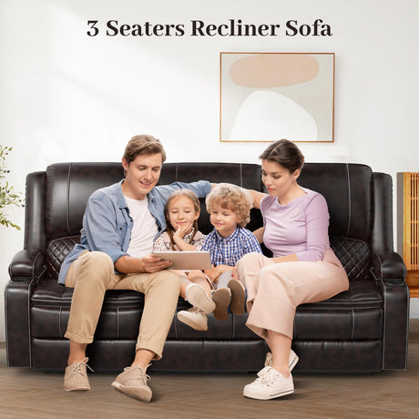 Yolsali 3 Seater Recliner Sofa Set with 2-Tier Cushion, 3+1 Pieces in Living Room, 3 Seater Reclining Couch Leather with Removable Console, 1 Oversize Recliner Chair Sofa Seat Yolsali