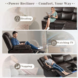 PALLOME Power Reclining 3-Seater Sofa for Home Theater, Electric Recliner Couch with LED Lights, USB & Type-C, RV Sofa with Cup Holders, Side Pocket, Faux Leather (Brown) PALLOME