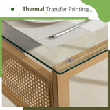 COSVALVE Boho Dining Table Chairs Set of 4, Tempered Glass Tabletop with Rattan Decor, Upholstered Cane Dining Chair with Rattan Back Metal Legs, for Dinner Living Room Reception COSVALVE