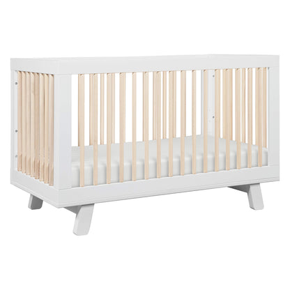 Babyletto Hudson 3-in-1 Convertible Crib with Toddler Bed Conversion Kit in White and Washed Natural, Greenguard Gold Certified