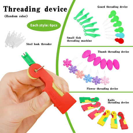Fedmut Needle Threaders Set, 51 Pcs Needle Threader Tool Needle Threaders for Hand Sewing Craft, 9 Types Needle Threader with Thimbles Great for Hand Sewing Needle Work, Sewing Machine, Embroidery Fedmut