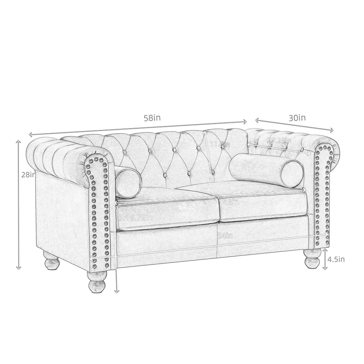 Asucoora Velvet Loveseat Couch, Rolled Arm 2-Seater Tufted Sofa with Nailhead Trim and 2 Neck Roll Pillows, Living Room Small Apartment Office Décor Green Asucoora