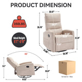 PELUMY Manual Recliner Chair with 360° Swivel & Rocking, Fabric Recliner for Living Room, Bedroom, Nursery, No Tools Assembly, 155° Recline, Compact for Small Spaces（Beige） PELUMY