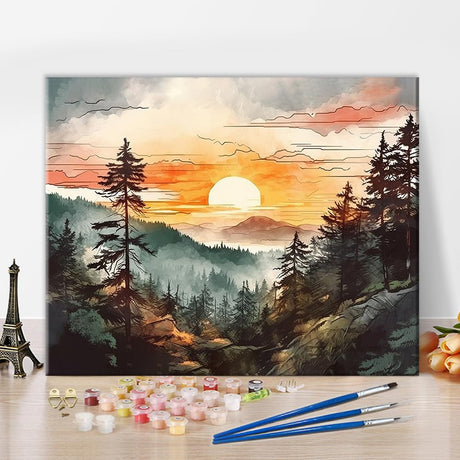 TUMOVO Paint by Number for Adult, Sunset in The Mountains Painting by Number Kits On Canvas, Nature Landscape DIY Oil Painting Acrylic Paints, Frameless Paint by Numbers for Adults 16X20 Inch TUMOVO