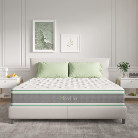 Novilla Full Mattress 12 Inch Hybrid Mattress in a Box, Innerspring Mattresses with Gel Memory Foam for a Cool Sleep, Pressure Relief, Medium Firm with Pillow Top, Groove Novilla