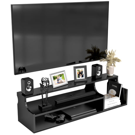 DIZAII Floating TV Stand, 3 Tier Floating Entertainment Center, 43" Floating TV Stand Wall Mounted, Floating TV Shelf, Black Under TV Cabinet, Floating Shelf for Under TV DIZAII