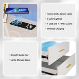 HNEBC Auto LED Nightstand with Wireless Charging Station & USB Ports,High Gloss Bedside Tables with 2 Drawers,Floating Nightstand with 3 Color & Adjustable Brightness Embedded LED Light Strip HNEBC